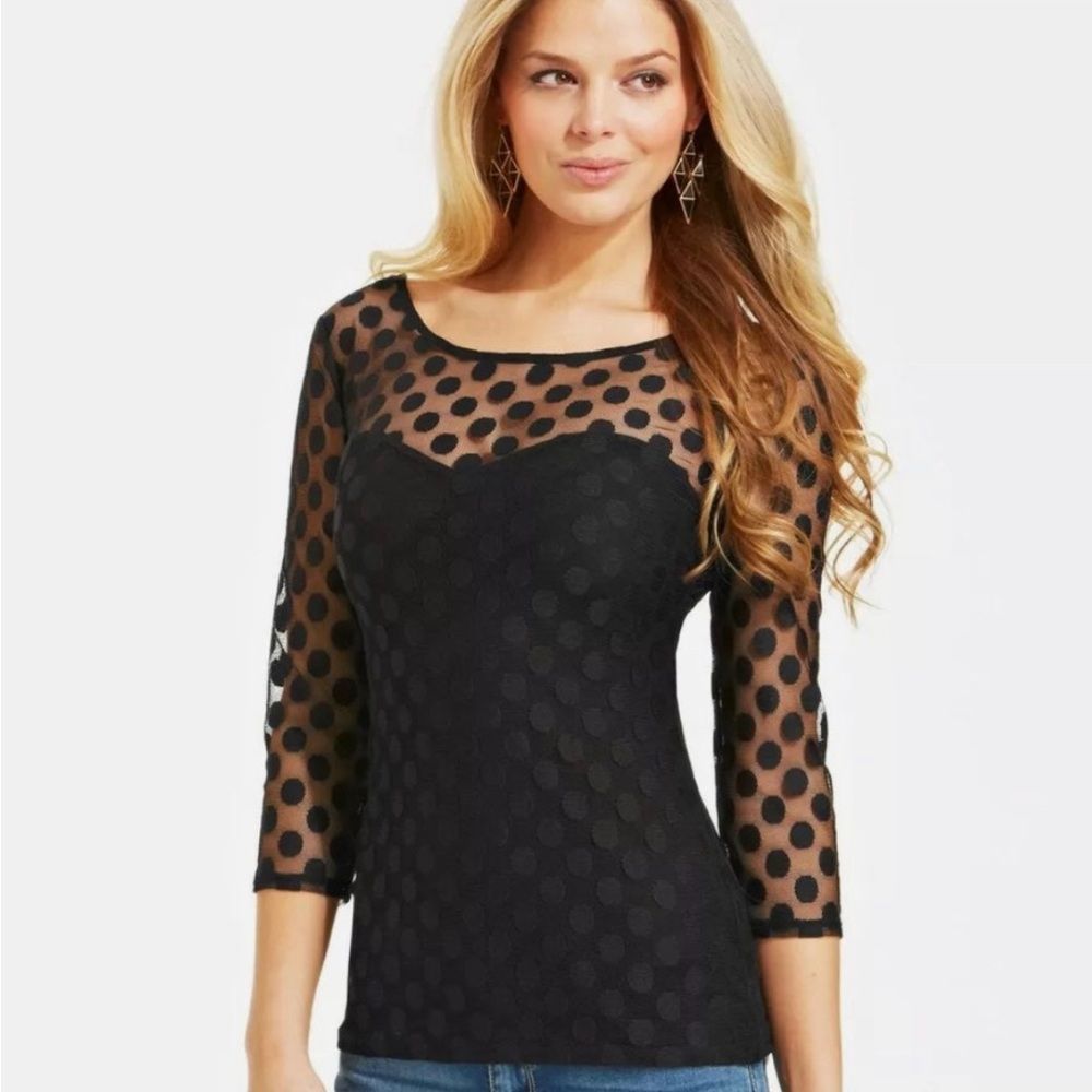 GUESS Sheer Polka Dot Top
